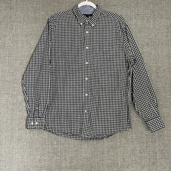 Tommy Hilfiger Mens Medium Blue White Long Sleeve Gingham Plaid Coupe Classique - Picture 11 of 11